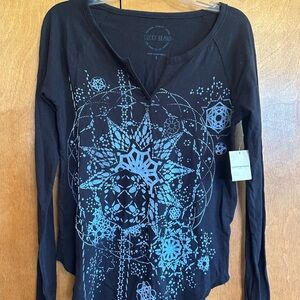 Lucky Brand Women's Black and Blue Mandala Blouse NWT